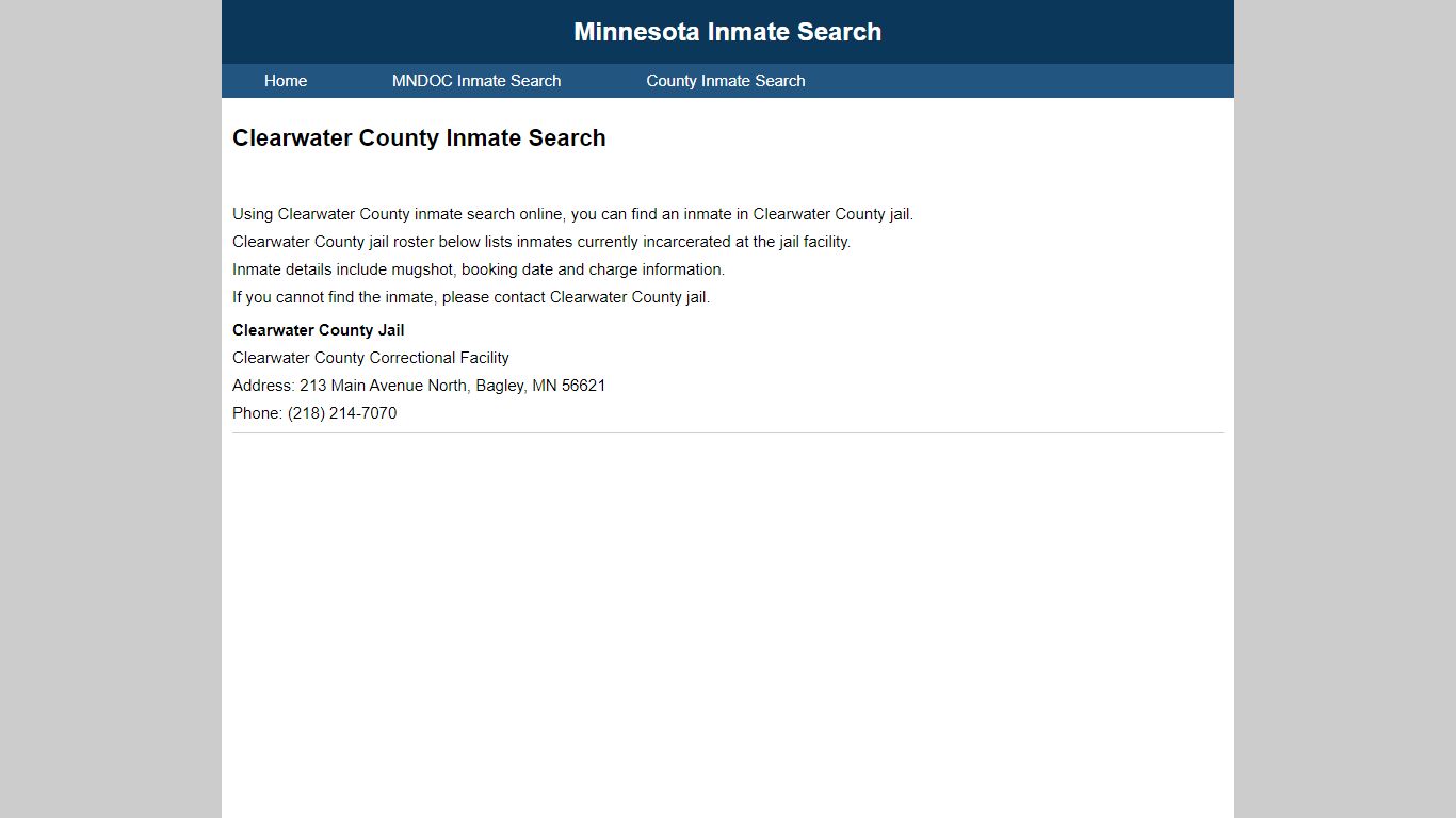 Clearwater County Inmate Search