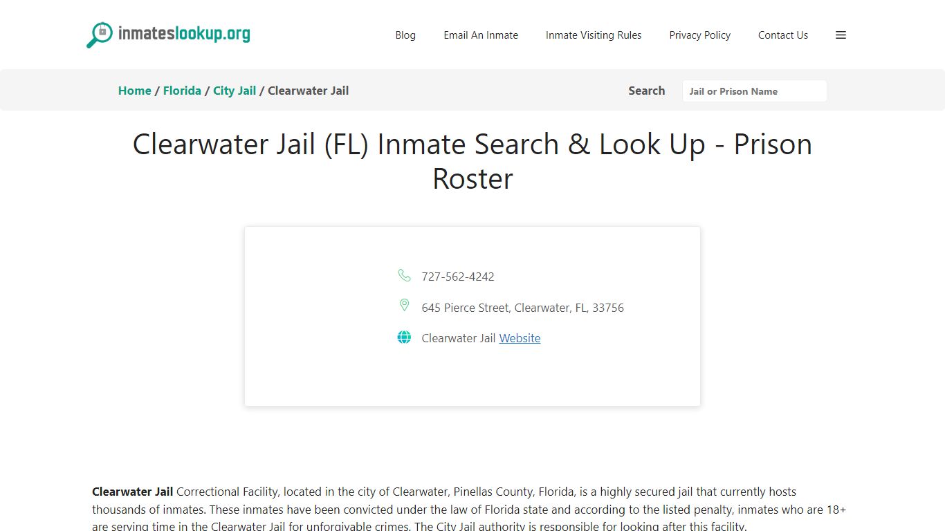 Clearwater Jail (FL) Inmate Search & Look Up - Prison Roster