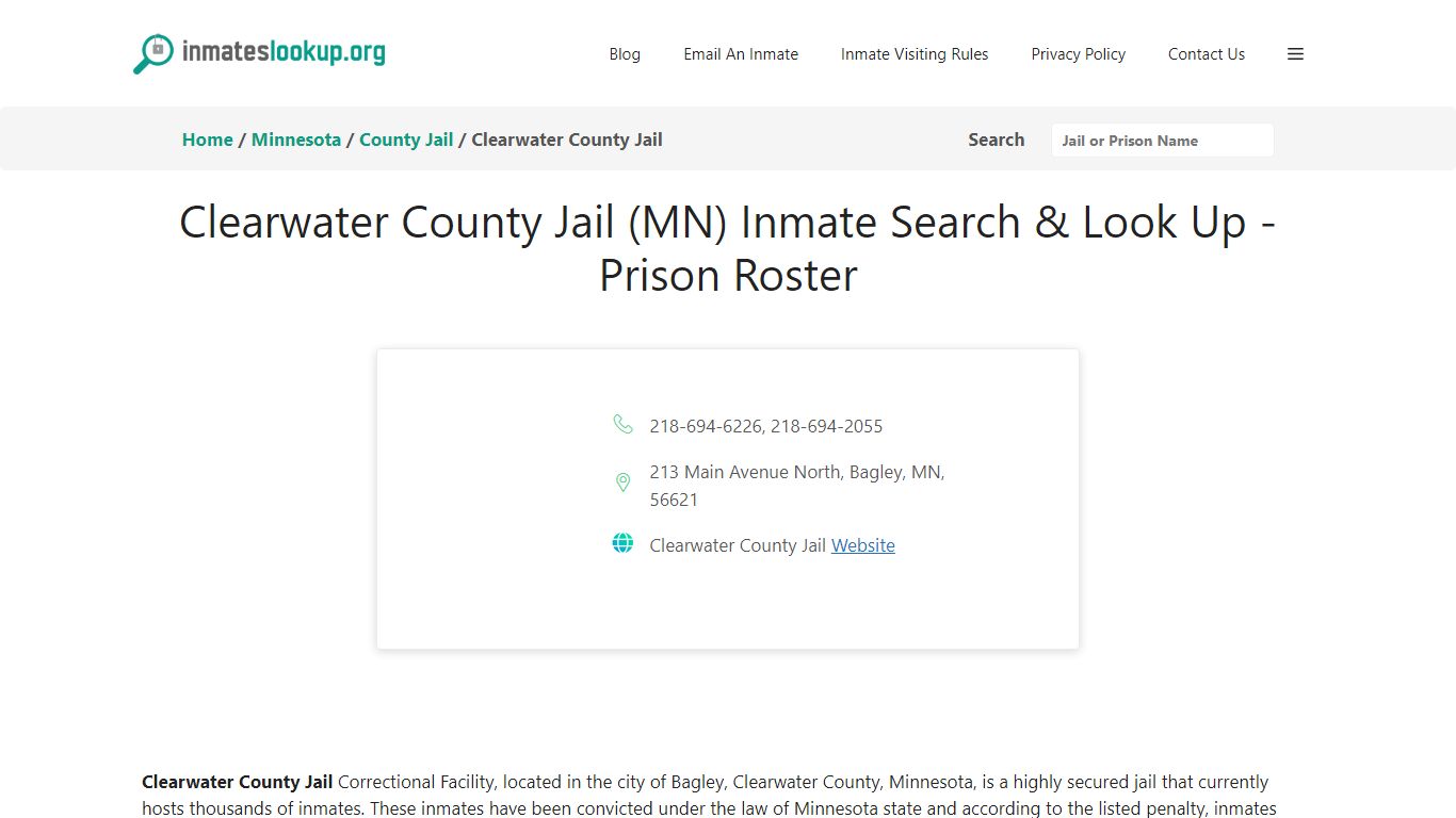 Clearwater County Jail (MN) Inmate Search & Look Up - Prison Roster
