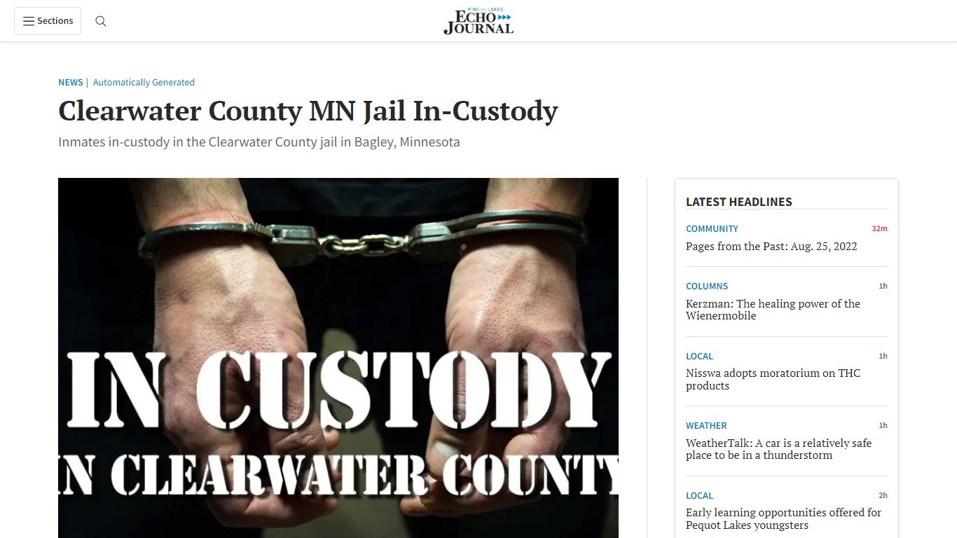 Clearwater County MN Jail In-Custody - Pine & Lakes Echo Journal